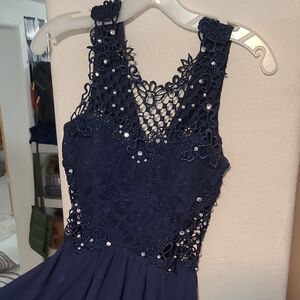 City Triangles Blue Sequin Halter Prom Dress